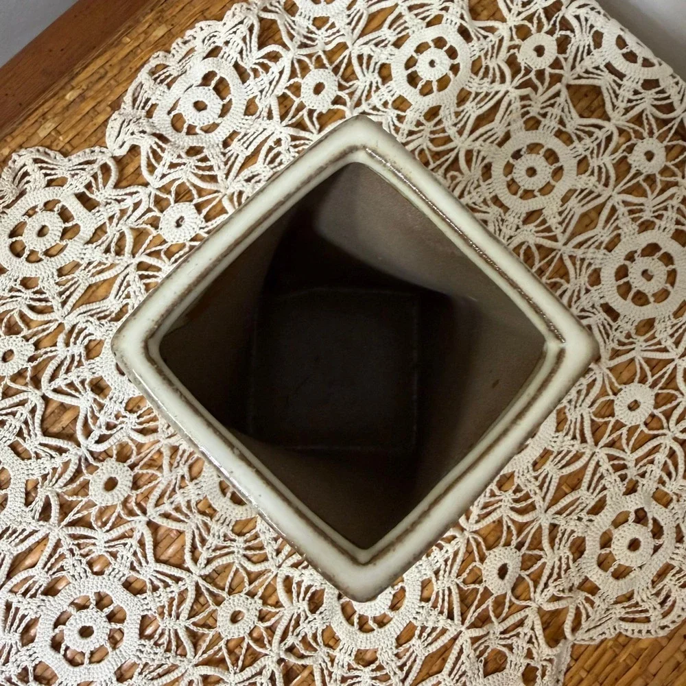 Modern Asymmetric Ceramic Vase Ivory Bronze Drip Glaze Geometric Wedge Decor